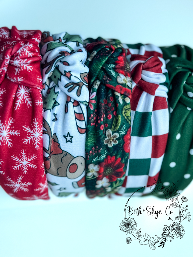 CHRISTMAS PRINT KNOTTED HEADBANDS