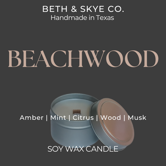 BEACHWOOD- WOOD WICK- 4 OZ SILVER TIN- RTS