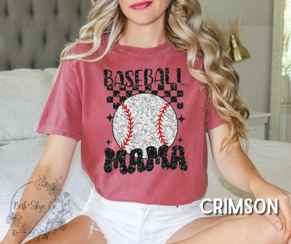 CHECKERED BASEBALL MAMA- GLITTER INSPIRED