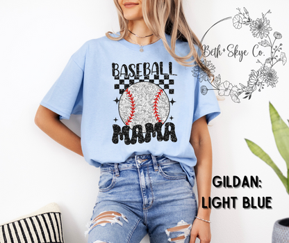 CHECKERED BASEBALL MAMA- GLITTER INSPIRED