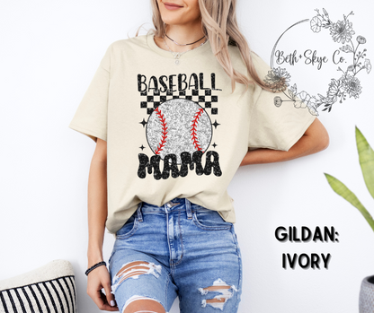 CHECKERED BASEBALL MAMA- GLITTER INSPIRED