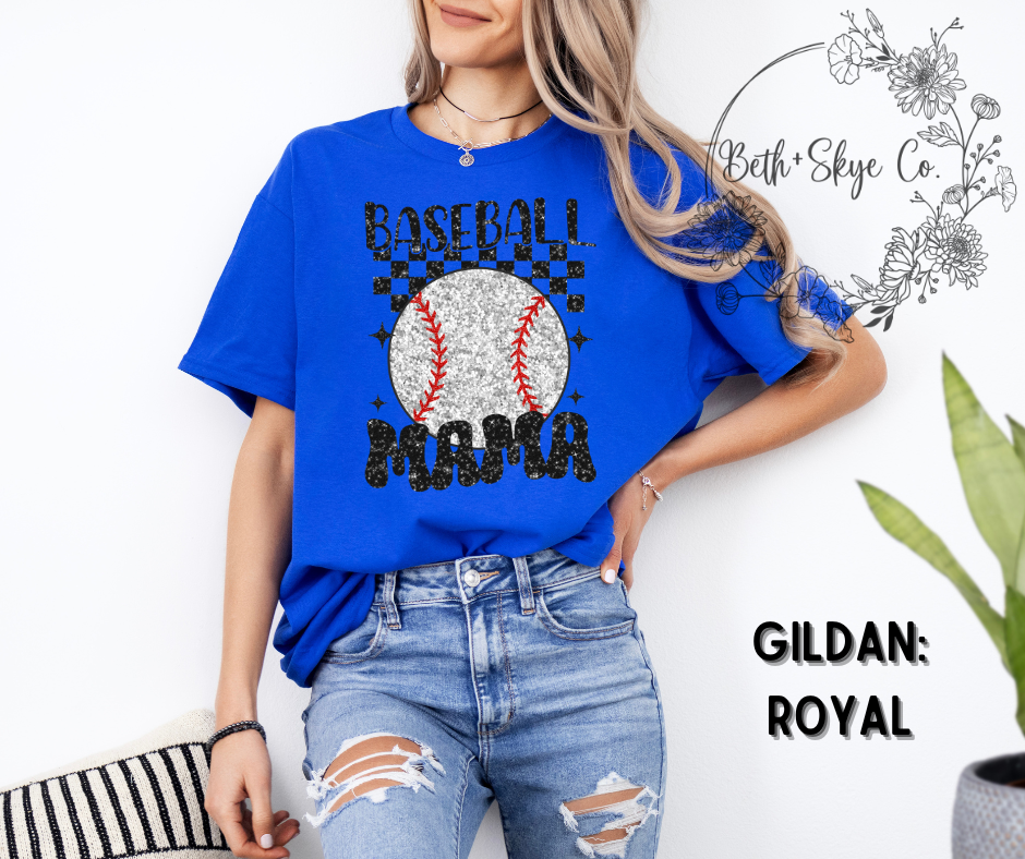 CHECKERED BASEBALL MAMA- GLITTER INSPIRED