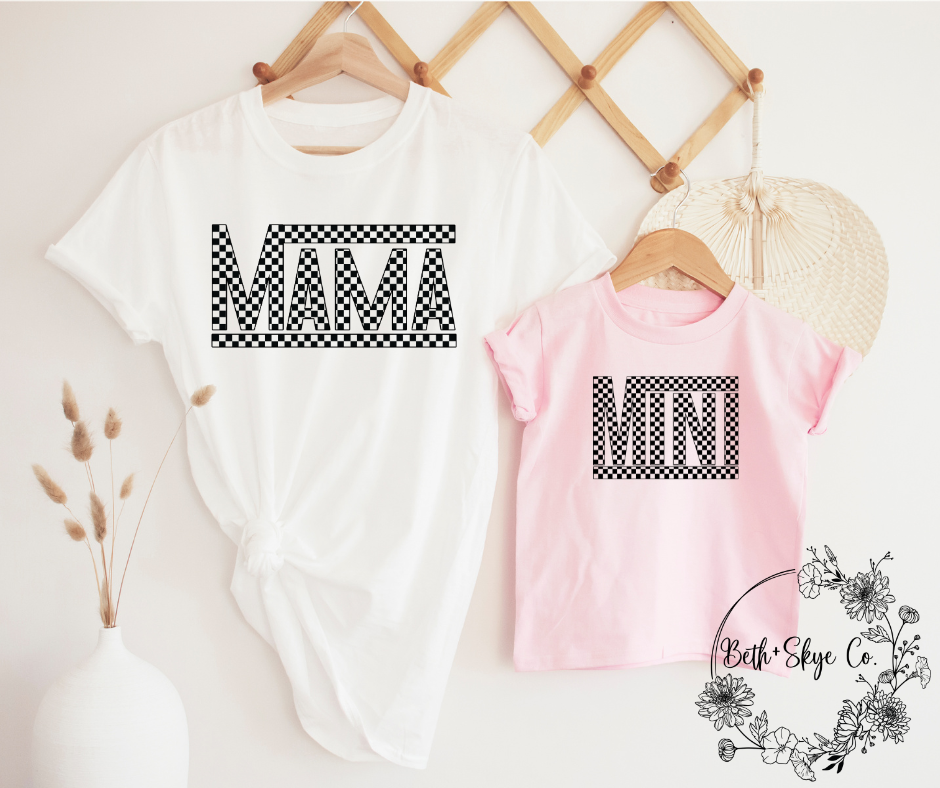 MAMA + MINI CHECKERED FINISH LINE