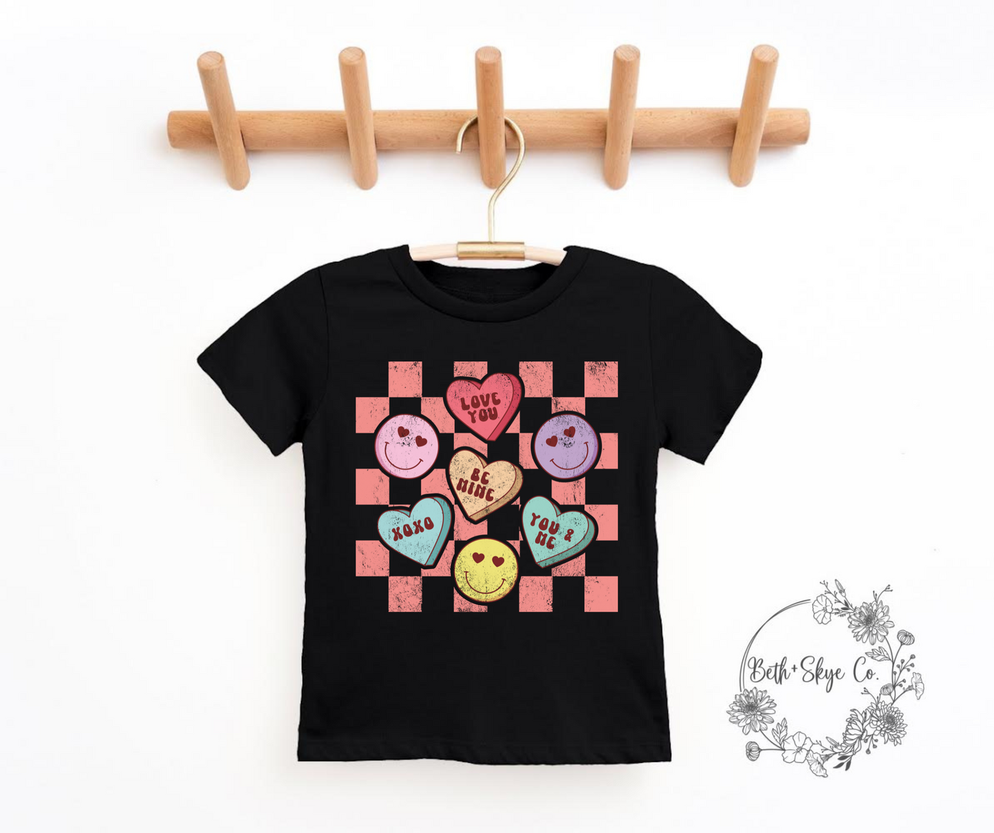 TODDLER CHECKERED CONVO HEARTS TEE